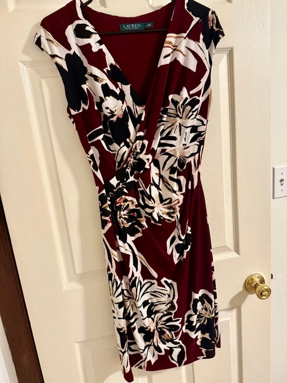 Ralph Lauren Burgundy Floral Wrap Midi Dress - Picture 4 of 7
